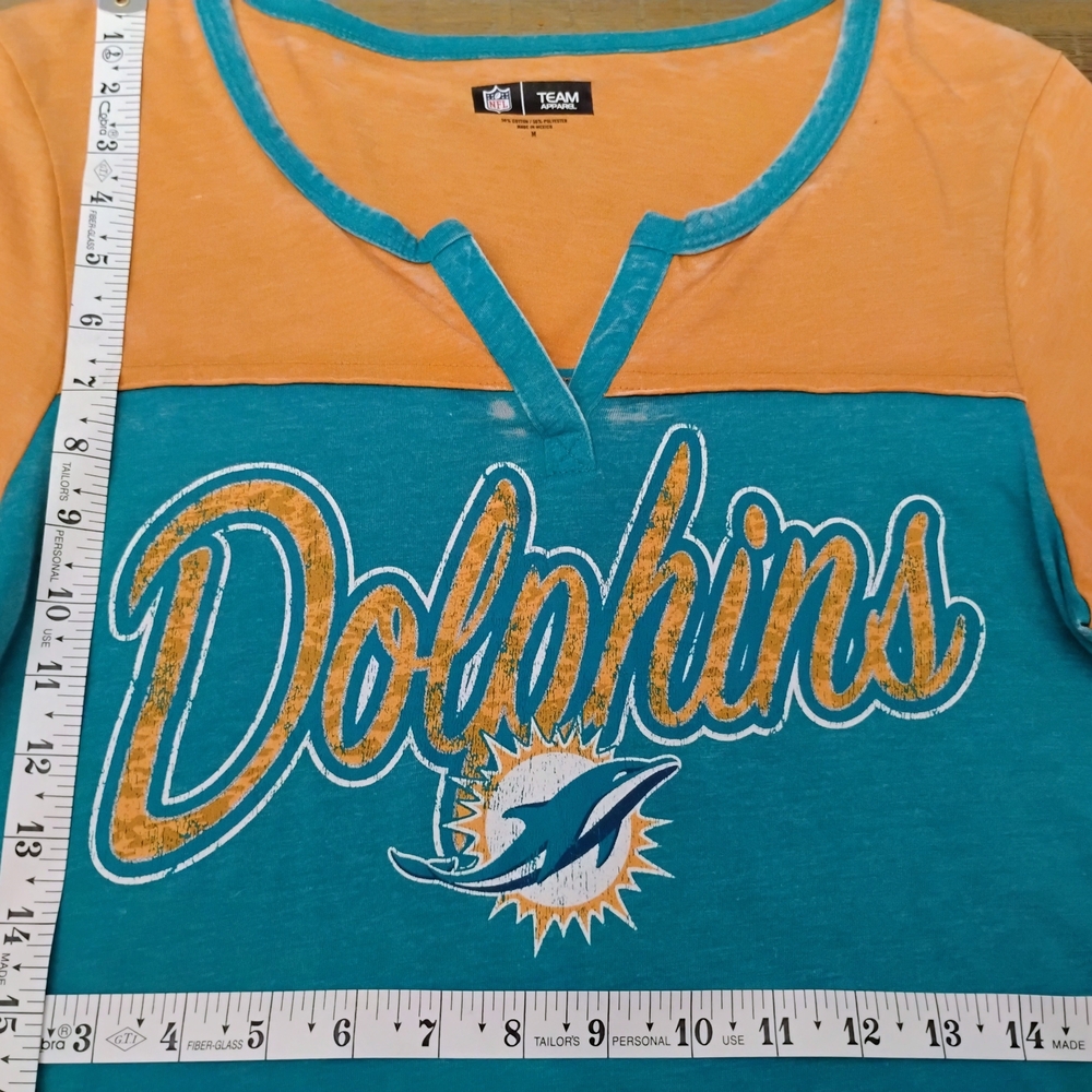 NFL Miami Dolphins Women's Medium Teal and Orange Short Sleeve Tee
